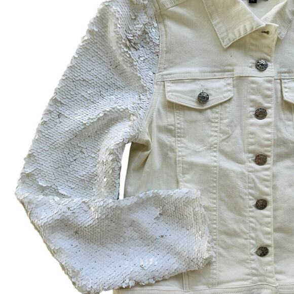 Generation Love Rosie Jean Jacket Size XS White Sequins Off-White Denim - Picture 2 of 8